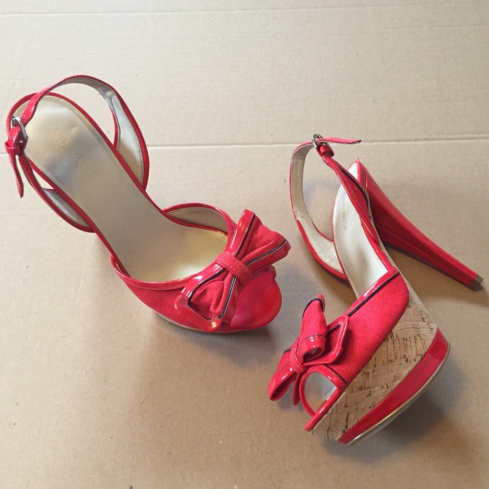 Nine West Red Platform Slingback Heels w/Bows